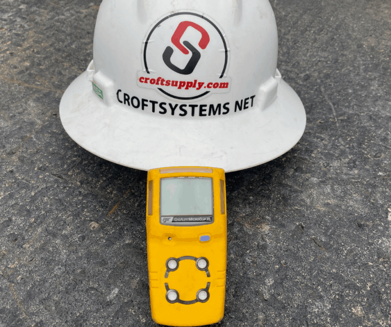 gas monitor and hard hat