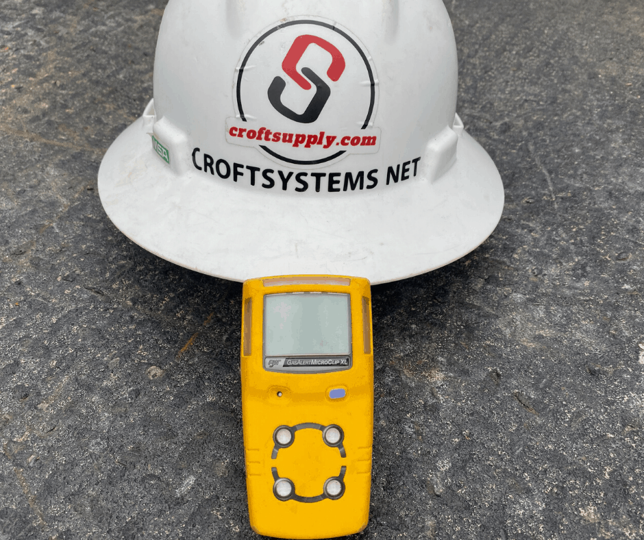 gas monitor and hard hat